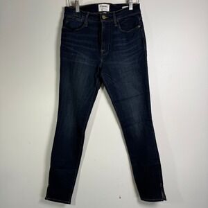 Frame Le High Skinny Jeans Womens 27 Blue Wythe Dark Wash Snap Ankle Side Slit